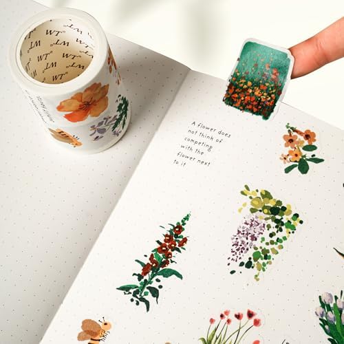 WT Spring Oasis Washi Tape Sticker Set, 3 Rolls, Original Designs, Nature-Inspired Floral Decorative Masking Tape, Wide Craft Tape, Bujo Planner Supplies, Adhesive Wrapping Tape, DIY Paper Tape