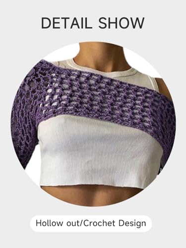 KEOMUD Women Crochet Tops Y2K Hollow Knit Bolero Shrug