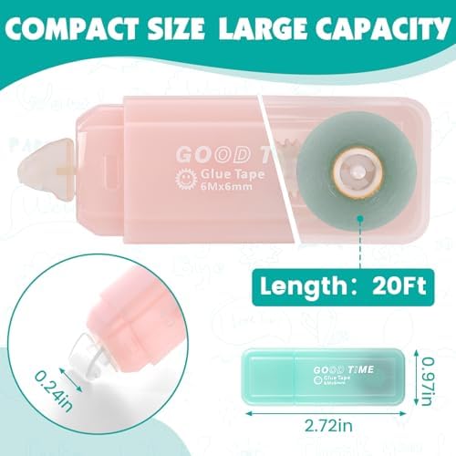 8 Pack Double Sided Glue Tape Roller for Scrapbook Supplies-0.24IN x 20FT