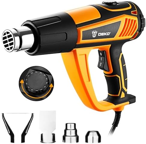 Heat Gun Hot Air Gun: DEKOPRO 1800W Heat Guns with Variable Temperature Control 120℉-1200℉/50℃- 650℃, Heat Guns for Crafting, Vinyl Wrap, Shrink Wrap with Overload Protection & 4 Nozzles