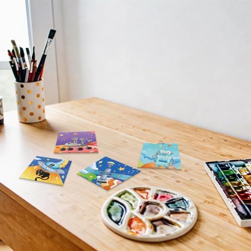 Anseal 12 Packs Pre Drawn Canvas to Paint, 4" X 4" Space Pre-Printed Canvas Paint Party, Stretched Outline Painting Boards for Beginners, Party Favor