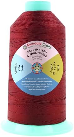 Mandala Crafts Size 138 420D T135 Maroon Bonded Nylon Thread, 1250 YDs