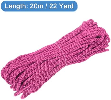 MECCANIXITY Twisted Cord Trim, 22 Yard 5mm 3-Ply Twine Braided Rope Shiny Thread String for Craft Gift Bag Curtain Christmas Decor, Rose Red - 20m