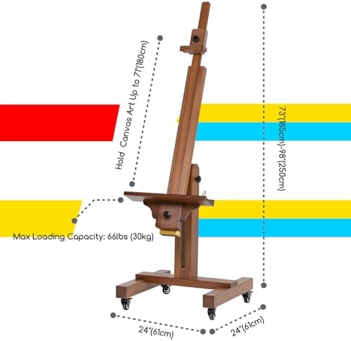 MEEDEN Extra Large Painting Easel: Holds Canvas Up to 71" for Art Studio | Solid Beech Wood Artist Studio Easel, Professional Art Easel Stand for Adults, Adjustable Movable Tilting Easels, Walnut