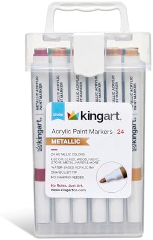 KINGART 409-24M Acrylic Paint Markers with Storage Case, 24-Metallic Colors