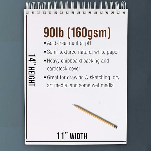 U.S. Art Supply 11”x 14" Premium Heavy-Weight Paper Spiral Bound Sketch Pad