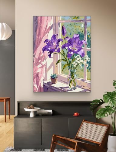 ZRIZQ Paint by Numbers Kit for Adults Beginner,Purple Flowers,16x20