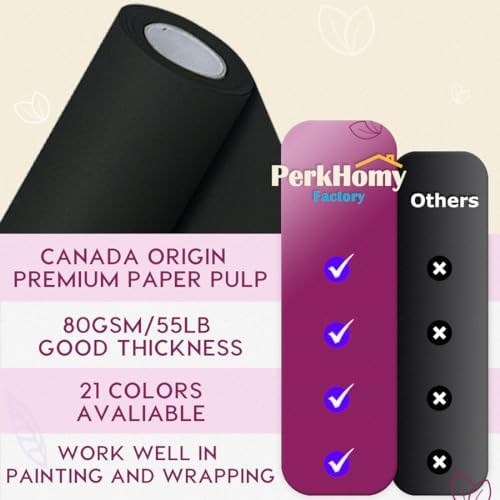 PerkHomy Black Wrapping Paper Roll Kraft Paper for Gift Bulletin Board Craft Art Bouquet Flower Packing Moving Shipping Floor Covering Table (Black, 17.5" x 80')