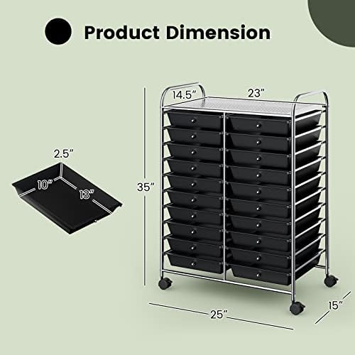 COSTWAY 20-Drawer Rolling Storage Cart, Utility Storage Organizer Cart