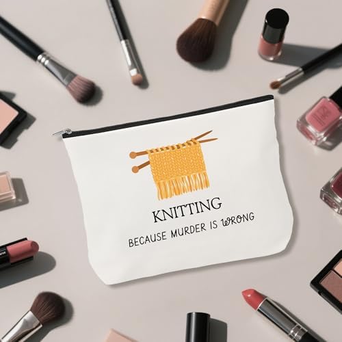 Knitting Gifts for Knitters Makeup Bag - Crochet Gifts for Crocheters Knitters Crochet Lovers Cosmetic Bag for Purse Travel Toiletry Bags Makeup Pouch With Zipper Crochets Knitting Supplies Stuff