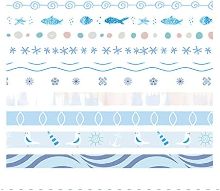 Vintage Pattern 5mm Wide Skinny Washi Tapes Set, 10 Rolls Blue Japanese Masking Decorative Tapes for Bullet Journal Planners DIY Decor Crafts Arts Scrapbooking Adhesive