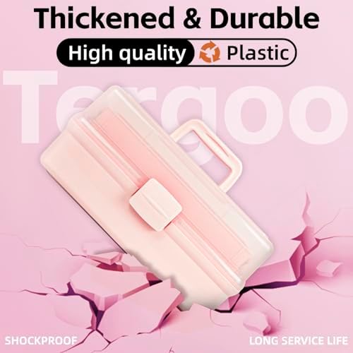 TERGOO 14in 3-Layer Multipurpose Craft Organizers and Storage with Adjustable Dividers, Portable Tackle Box, Folding Art & Craft Case for Medicine, Tool, Sewing Organizer (Pink, X-Large)