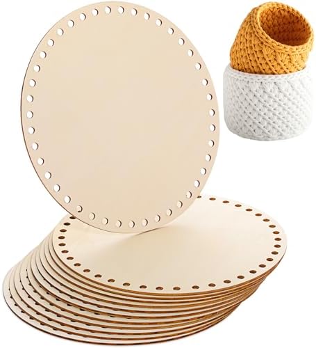 Fanfanwin 12 Pcs Wooden Basket Bottom Moses Crochet Basket Round Base Unfinished Wood Knitting Base for DIY Craft Weaving Making Supplies Home Decoration(8 Inches)