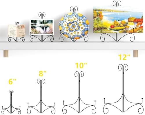 10 Inch Display Plate Stand with Folding Design, Metal Plate Holder for Tables, Picture Easel for Home Decoration, Photo Frame Stand, Black, 2-Pack
