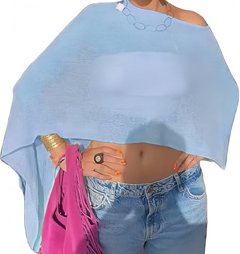 Women Sheer Poncho Shawl Top Lightweight Knit Pullover Beach Cover Up Tops