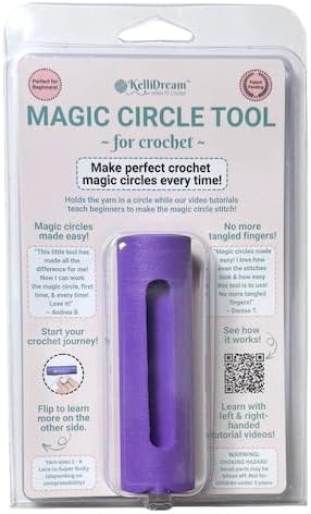 KelliDream Original Magic Circle Crochet Tool w Right & Left-Handed Step by Step Online English Instructions & Videos, Learn How to Make a Magic Circle Stitch w All Yarn Sizes (Purple)