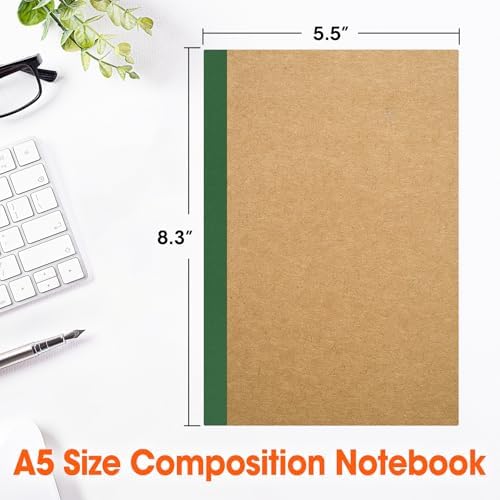 YesBes 64 Pack A5 Kraft Notebooks Bulk, 8.3'' x 5.5'' Lined Journal Notebook with Color Strip, Composition Notebooks Journaling Notebooks for School Office Students Artists, 8 Colors 60 Pages