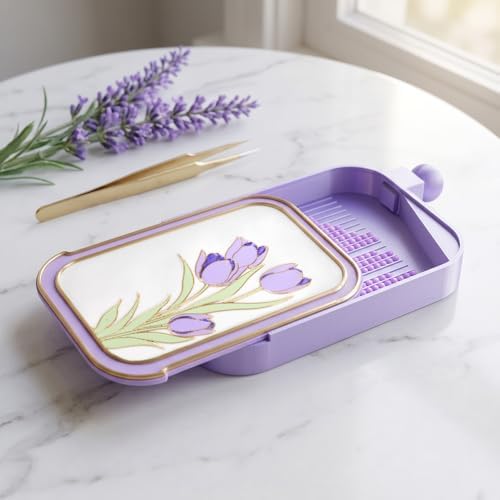 RaySoar 3D Printed Diamond Art Trays with Lids, High Edge Anti-Spill Rhinestone Tray with Exquisite Pattern for Diamond Art Accessories - Light Purple