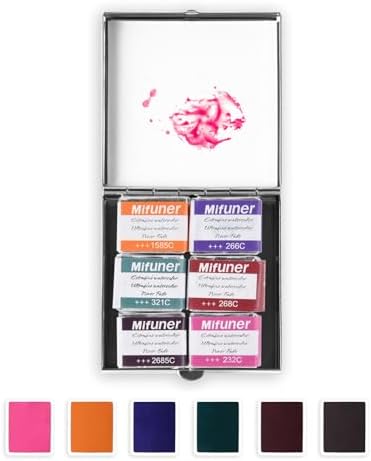 Mini Portable Handmade Artist Watercolor Paint,6 Colors Solid Watercolor