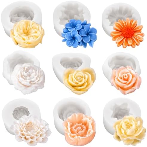 9 Pcs Flower Molds Silicone Candle Molds for Candle Making
