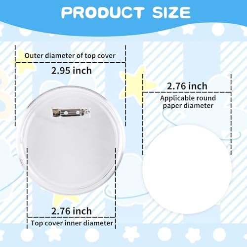 MK.Bear 25 Pack Acrylic Button Pins Badge, 70mm/2.76 Inch Clear Pins Buttons Kit with Blank Round Paper, DIY Badges Acrylic Pin Buttons for Christmas Craft Supplies