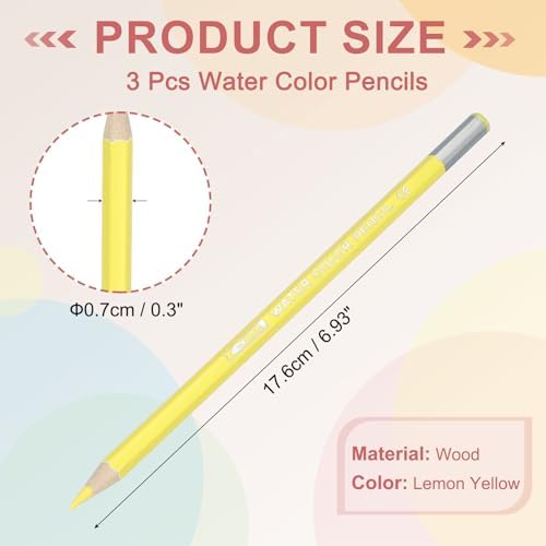 PATIKIL Watercolor Pencils, Lemon Yellow Color Pencil Set Sketch Coloring Drawing Colored Pencils Bulk Artist Drawing Supplies for Adult Coloring Book Blending, 3 Pcs