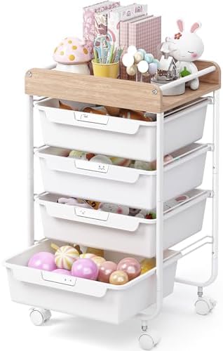 SYKIARIOL Rolling Storage Utility Cart with 4 Drawers,Art Cart,White