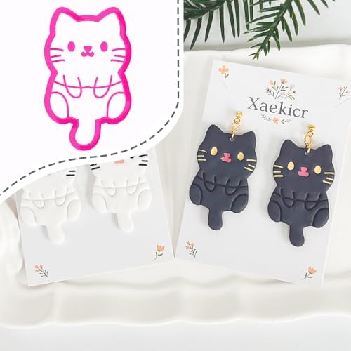 Xaekicr Black Cat Polymer Clay Cutters for Earrings – Cute Animal Clay Cutters for Polymer Clay Jewelry Making – Clay Tools & Earring Molds for DIY Crafts