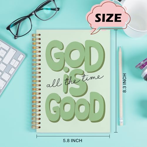 Yhtrg Green Preppy God Is Good Notebooks, Brown Christian Spiral Notebook Gift for Women, Bible Journaling Notebooks for Office School Supplies, 5.5x8.3 Inch