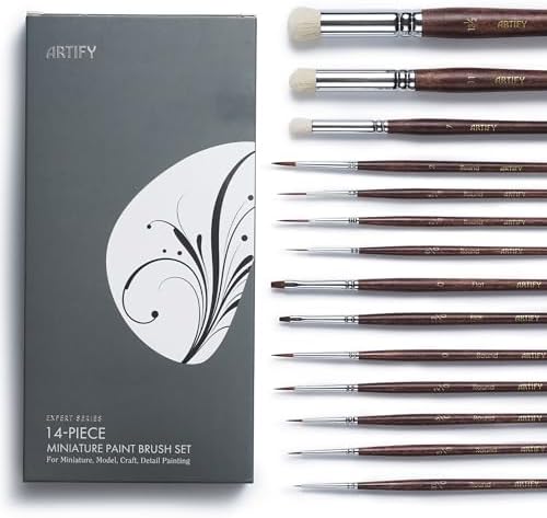 Artify Miniature Paint Brushes 14Pcs, Mini Paint Brushes with Goat Hair Drybrushes, Bionic Hair Fine Detail Paint Brushes - High Retention for Miniature Acrylic Paints, Paint by Numbers Brush Set