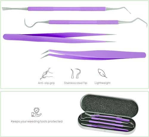 Premium Vinyl Weeding Tool Kit - Precision Stainless Steel Weeder - Hook and Pick with Fine Tweezers Crafting Set for Cricut Vinyl - by iVyne (Purple)