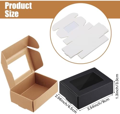 Zonon 30 Pcs Soap Boxes for Homemade Packaging, Mini Kraft Boxes with Window for Bakery Candy Soap Making Gift Packaging, 3.7x2.6x1.4 Inch (Black Brown White)
