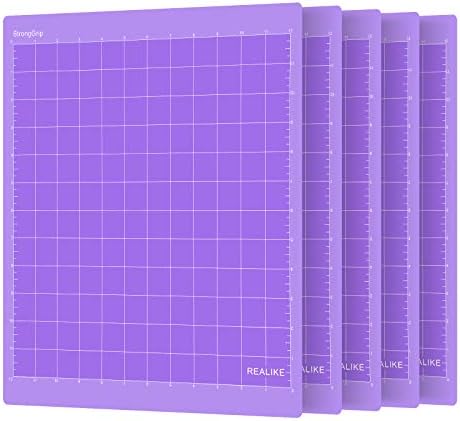 REALIKE StrongGrip Cutting Mat Compatible with Cricut Maker 3/Maker 4/Maker/Explore 3/4/Air 2/Air/One (12x12 Inch 5 Mats), Purple Strong Grip Adhesive Sticky Cutting Mats for Crafts