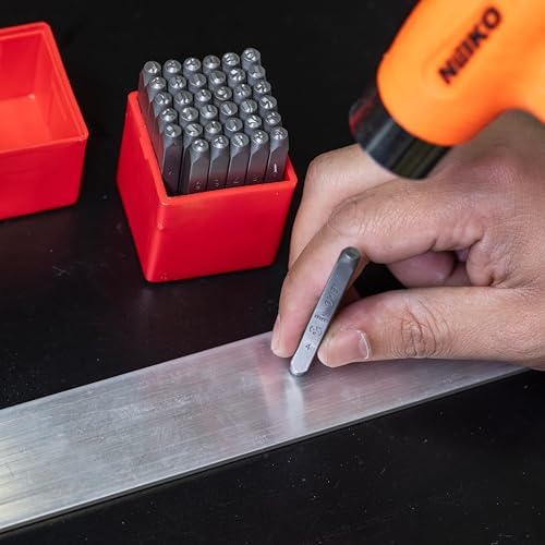 NEIKO 02631A Number and Letter Punch Set with Heat-Treated Steel Punches, Imprinting & Arts and Crafts, 1/8" (3 MM) Shaft, 36 Pc Stamp Set, Uppercase Letter & Number Punch Set (A-Z / 0-8 / "&")