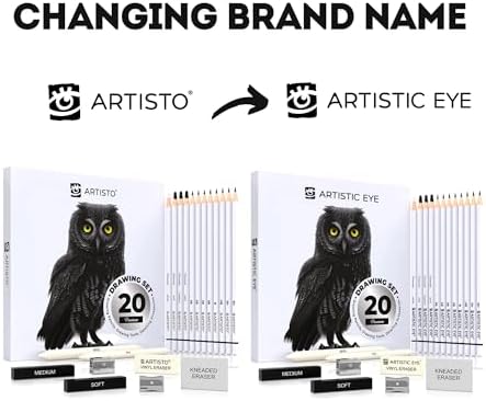 ARTISTIC EYE Premium Drawing and Sketching Pencil Art Set (20 Items): Complete Kit with Graphite Pencils, Charcoal Pencils, Sticks, Blending Stumps, Erasers, and Sharpeners