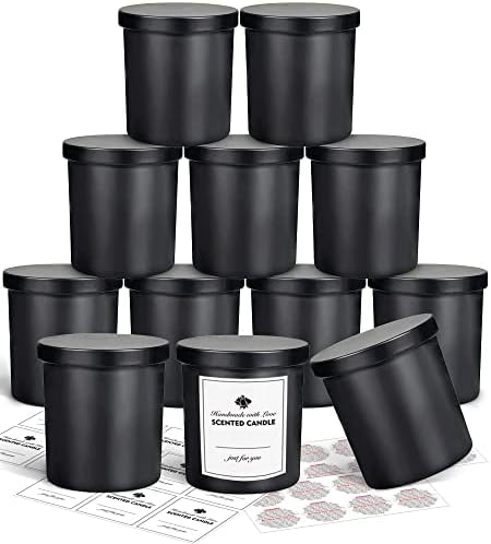 SUPMIND 10oz Matte Black Glass Candle Jars with Lid,12pcs for Candle Making