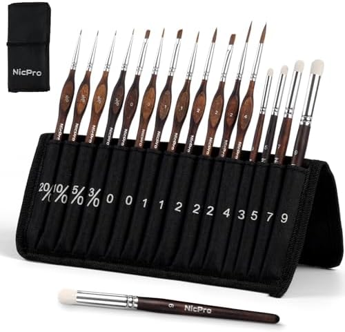 Nicpro 16 PCS Kolinsky Sable Miniature Paint Brushes Dry Brush
