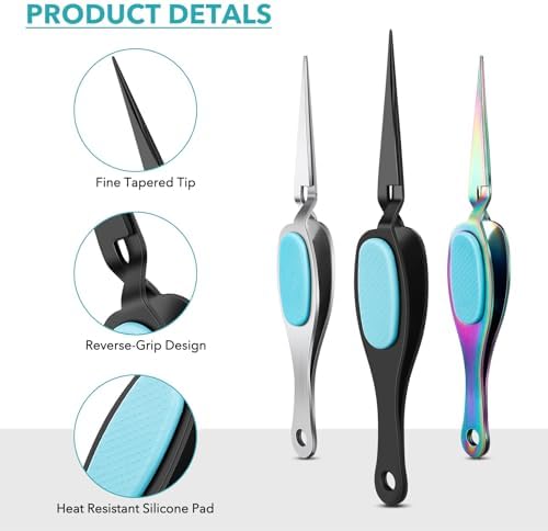 6PCS Crossing Locking Curved & Straight Craft Tweezers Pointed Tip Tweezers Stainless Steel Soft-Grip Tweezers Curved&Straight Fine Tip Tweezer for DIY Crafts Beads,Heat embossing,Small Embellishments