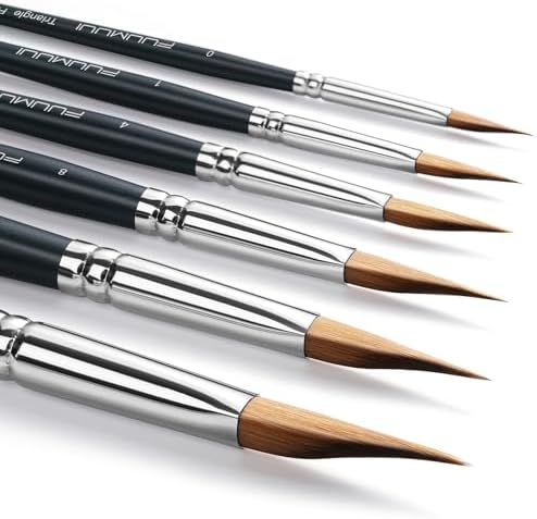 Triangle Wedge Paint Brushes Set – Fuumuui 6pcs Precision Pointed Pinstriping Professional Synthetic Brush for Watercolor, Gouache – Short Handle Painting Tools for Fine Detail & Geometric Art