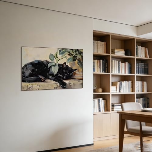 Canrichshop Sleeping Cat Paint by Number Kit for Adults,DIY Black Cat Acrylic Painting Kit Without Frame,Easy Adult Paint-by-Number Kits on Canvas Decor 16x20inch
