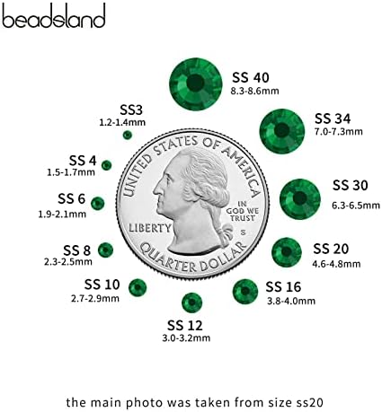 Beadsland Hotfix Rhinestones Bulk, 14400pcs Green Hot Fix Rhinestones for Crafts Clothes DIY Decoration, Emerald, SS16, 3.8-4.0mm