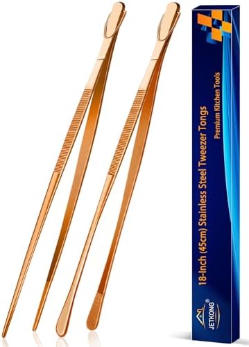 JETKONG 2 Pcs 18 Inch (45cm) Stainless Steel Grill Tongs Heavy Duty Giant Tweezer Tongs, Extra Large Tweezers Tools for Cooking, Grilling, BBQ and Turning Food (Rose Gold)