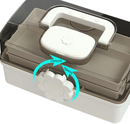 Covetree Hair Accessories Organizer with Handle, Lockable Three-Layer Multipurpose Art Supplies Storage Box and Plastic Jewelry Box, Sewing Organizer (White)