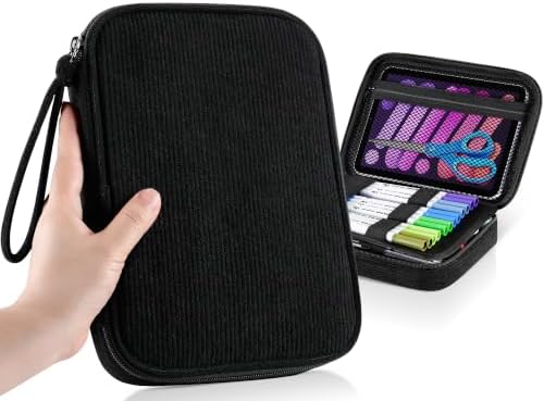 Zannaki Large Capacity Pencil Pouch Organizer | Soft Corduroy Pencil Box for Girls Boys Teens | Cute Big Pen Bag with Multiple Zipper Pockets - Pencil Case Storage for Art Supplies & Stationery-Black