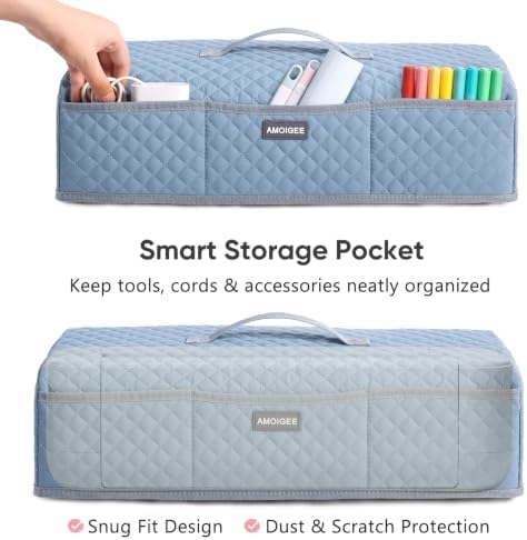 AMOIGEE Dust Cover for Latest Cutting Machine Cricutt Explore 5, Quilted Protective Cover with Storage Pockets for Cutting Machine, Floral Fabric Anti-Dust Cover for Craft Machine Organizer