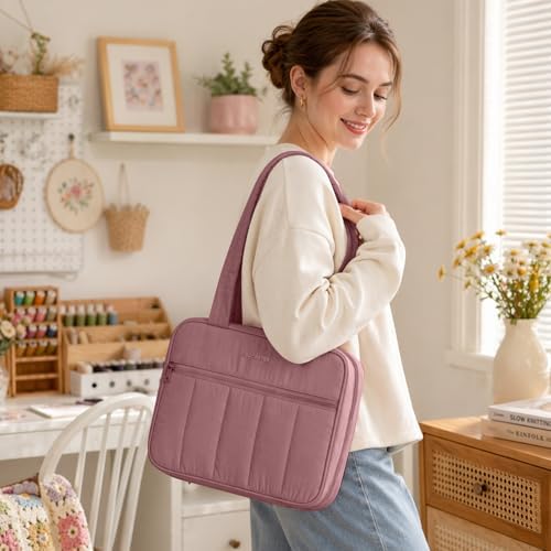 AMOIGEE Sewing Bag Organizer with 17 Clear Pockets and Tool Holders