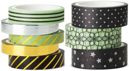 Mr. Pen- Washi Tape Set, 8 Rolls, Assorted Sizes, 5 Yards/Roll | Gold Foil Decorative Tape for Scrapbook, Arts, Crafts, Journals and Planners, Midnight Garden