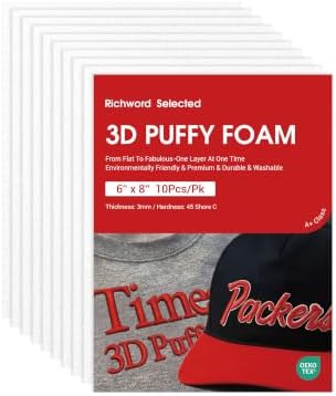Poolin 3D Puff Embroidery Foam 3mm, 6x8 Inch, 10 Sheets, White