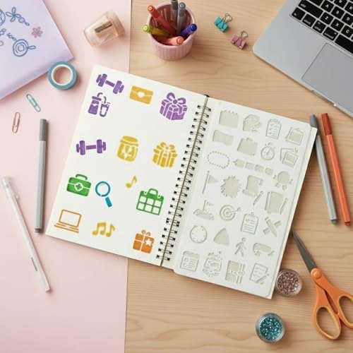 36pcs Journal Stencils Set 4 * 7 Inch Reusable Plastic Templates Planner Stencils Paint Template Bullet Journaling Supplies for Daily Planner Weekly Schedule Habit Tracker Note