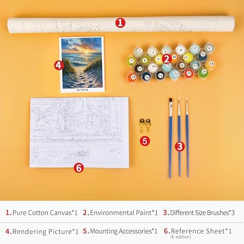 TUMOVO DIY Paint by Numbers for Adults Beach Scene Sunrise, 16x20 Inch